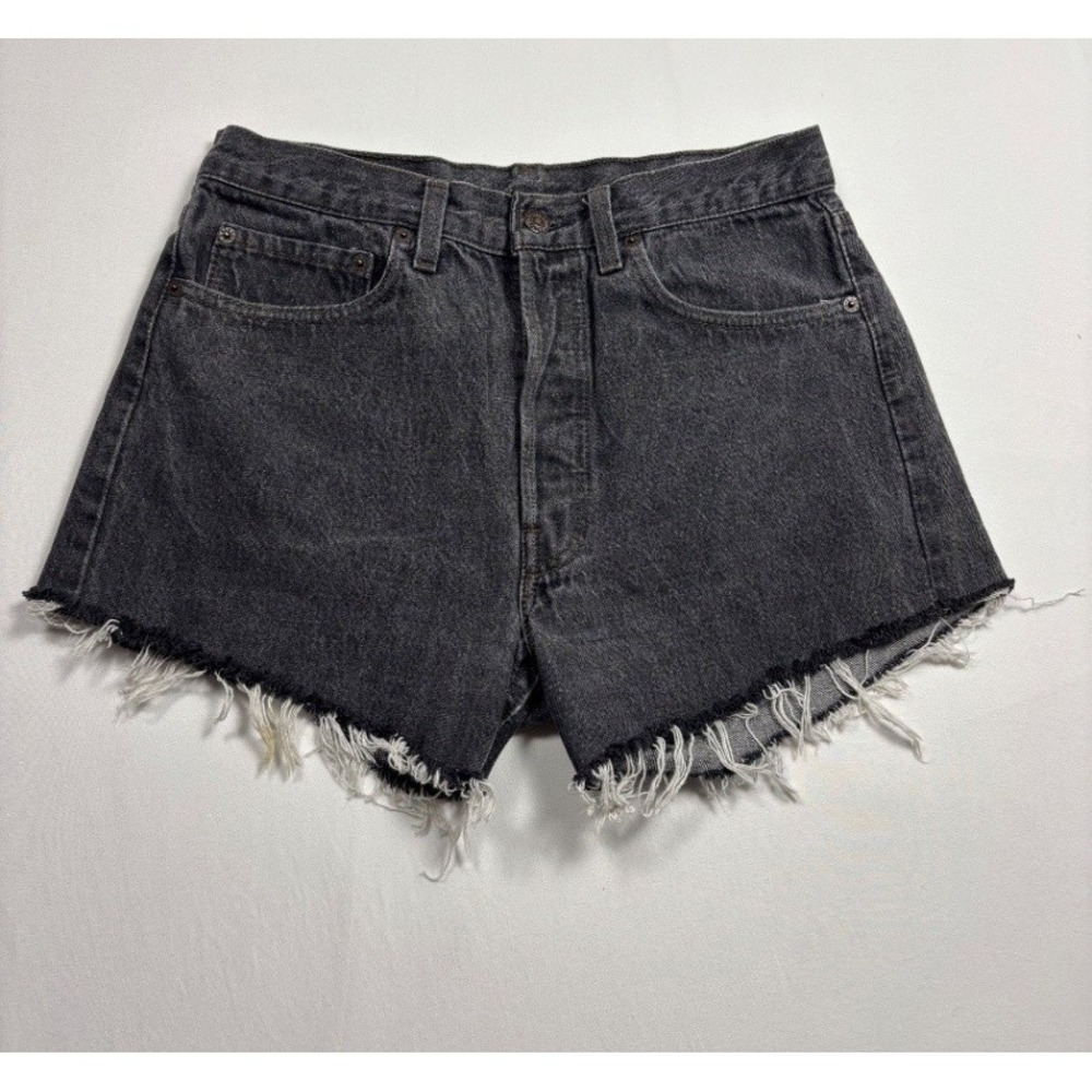 Vintage Levi's 501 Women's Denim Cut Off Shorts W32 Gray Black Button Fly